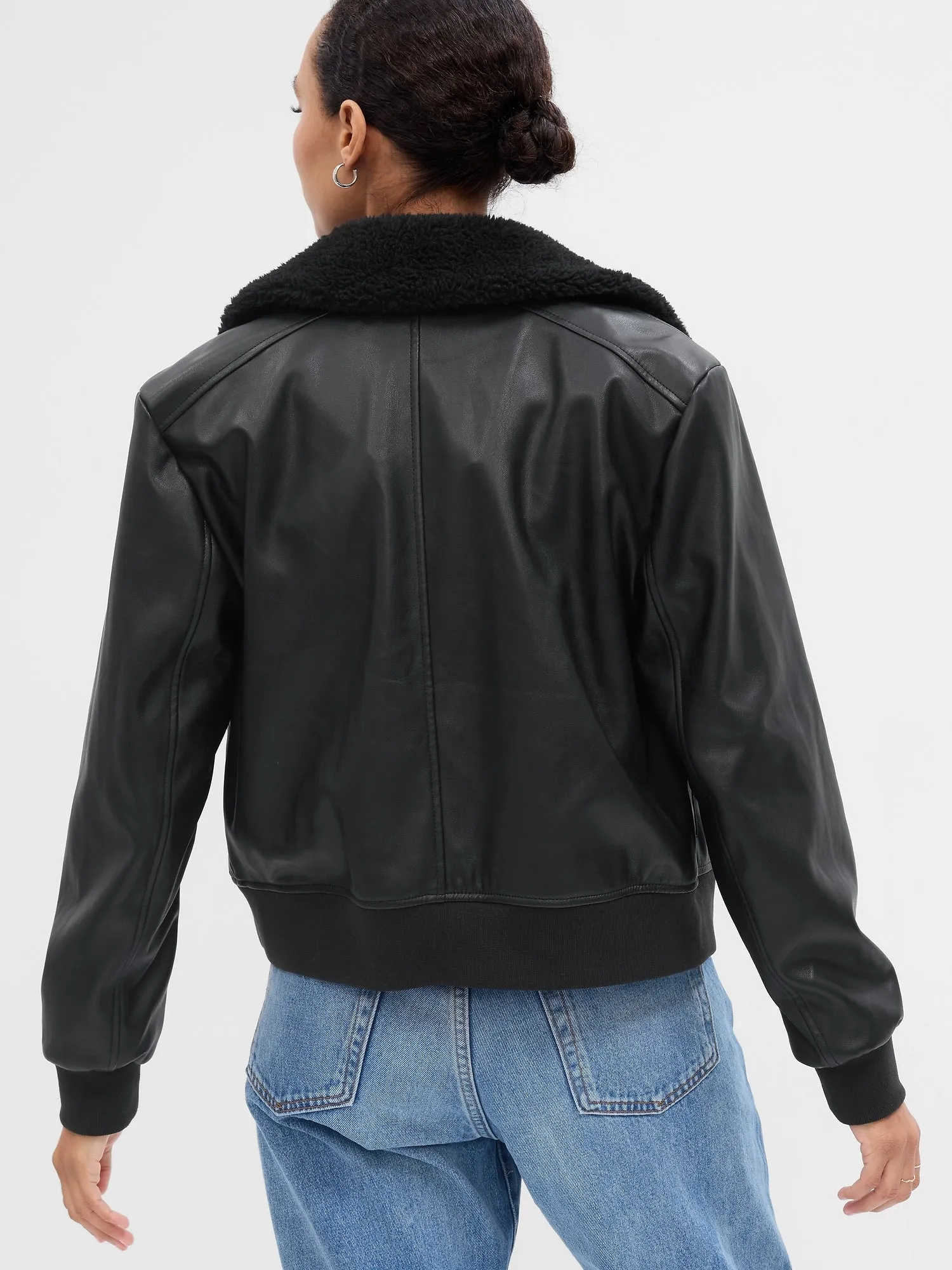 Faux-Leather Bomber Jacket