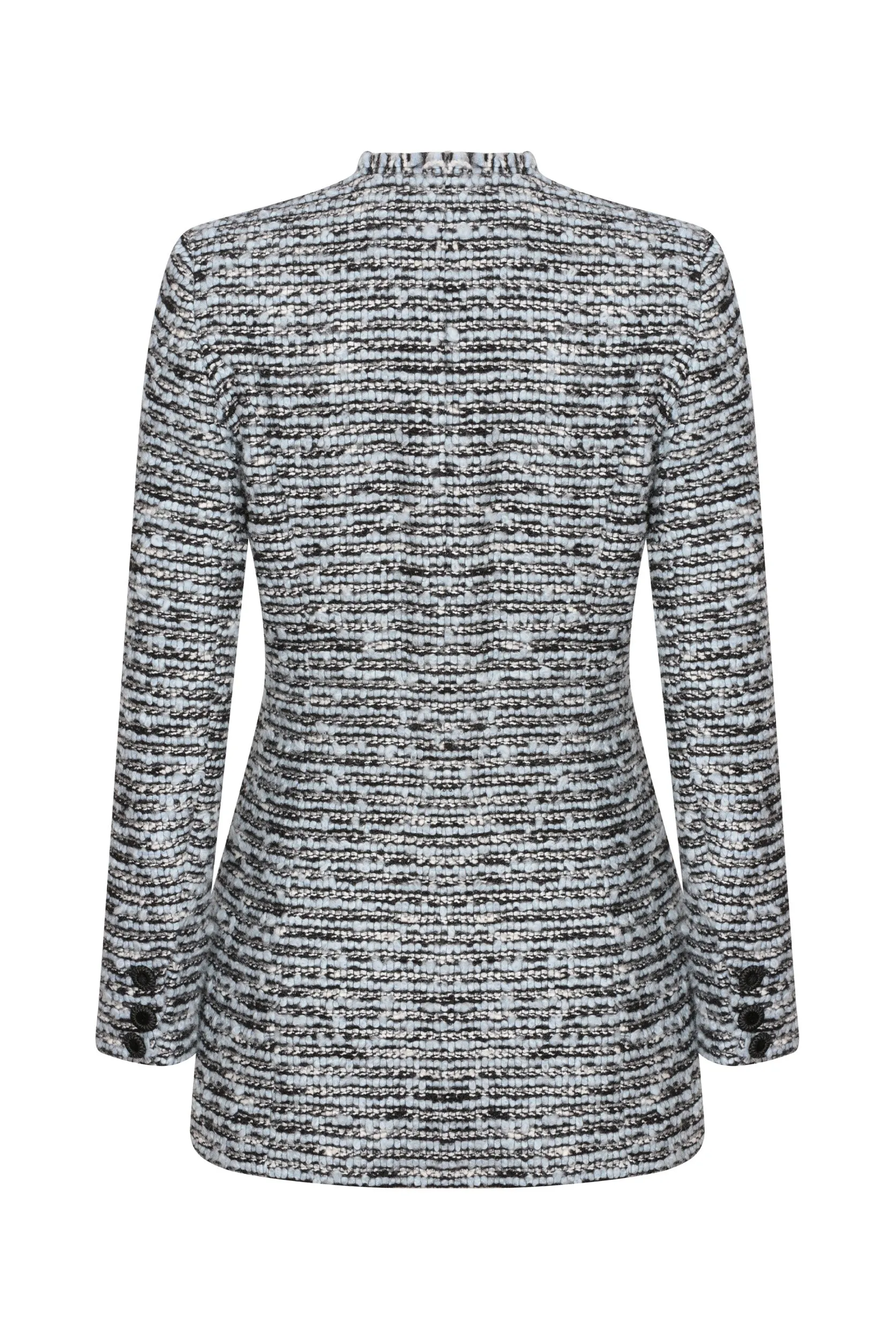 Fitted Hip-length Tweed Jacket in Blue/Grey - Sabela