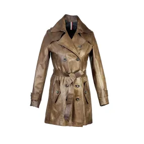 Giacca da donna stile trench in pelle alta qualità colore marrone