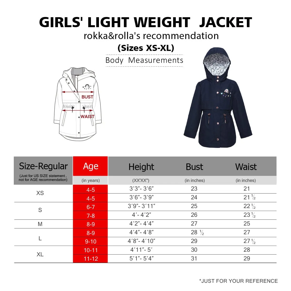 Girls' Casual Hooded Trench Coat Jacket