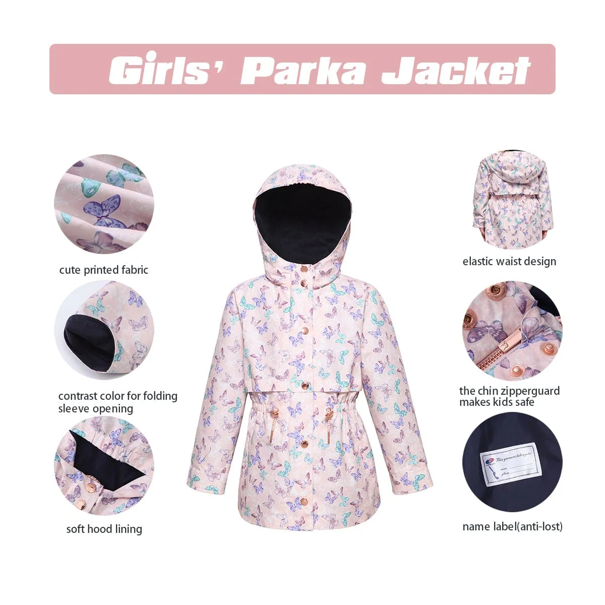 Girls' Casual Hooded Trench Coat Jacket