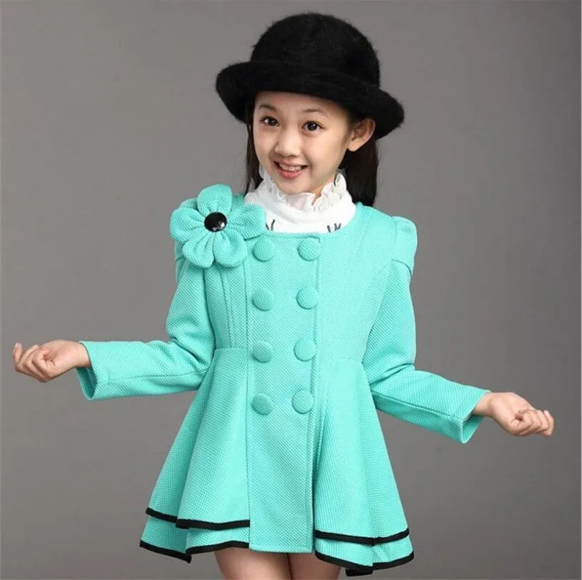 Girls Wind Dust Flower Decor Trench Coat