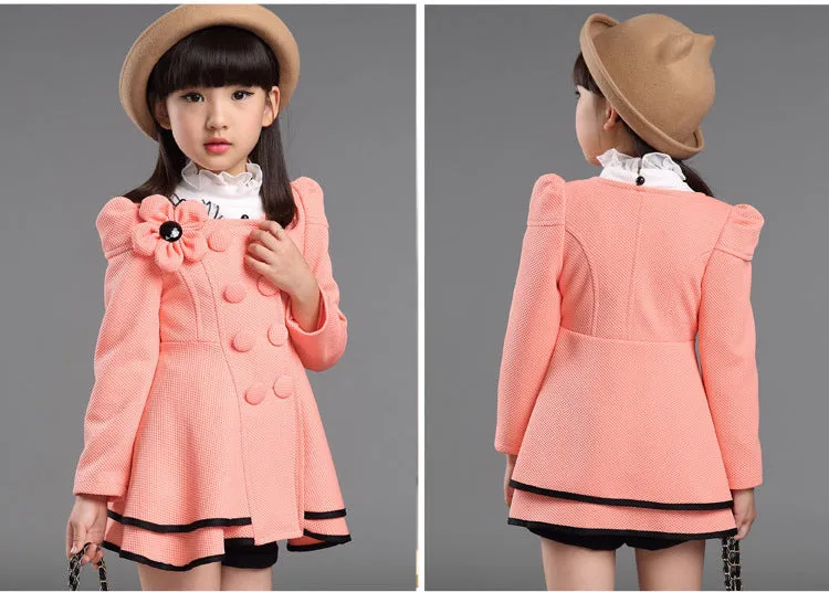 Girls Wind Dust Flower Decor Trench Coat