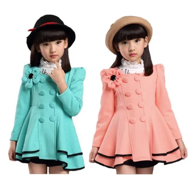 Girls Wind Dust Flower Decor Trench Coat