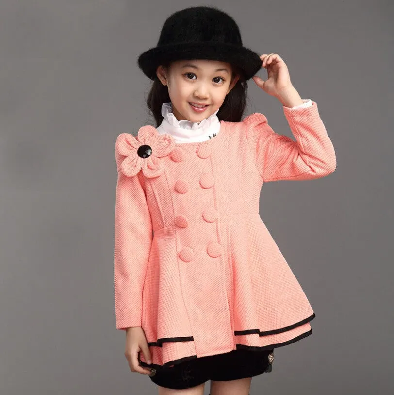 Girls Wind Dust Flower Decor Trench Coat