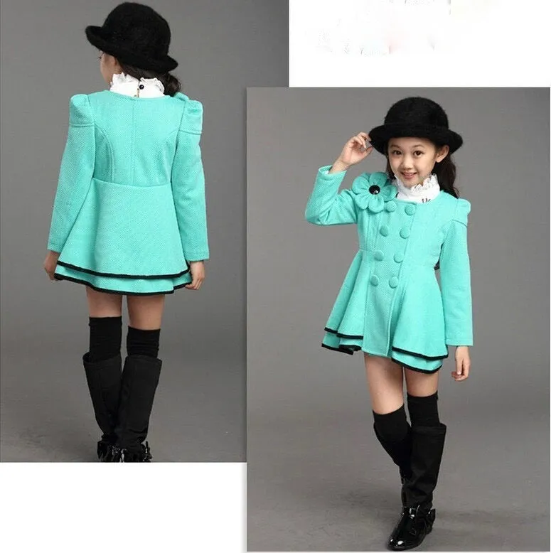 Girls Wind Dust Flower Decor Trench Coat