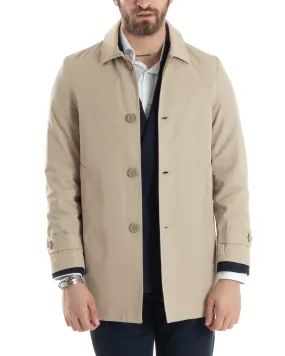 Giubbotto Uomo Trench Lungo Con Colletto Tessuto Impermeabile Beige GIOSAL-G3158A