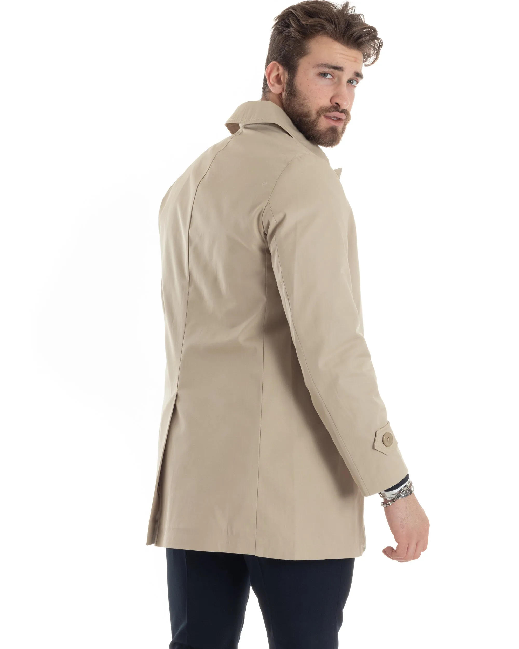 Giubbotto Uomo Trench Lungo Con Colletto Tessuto Impermeabile Beige GIOSAL-G3158A