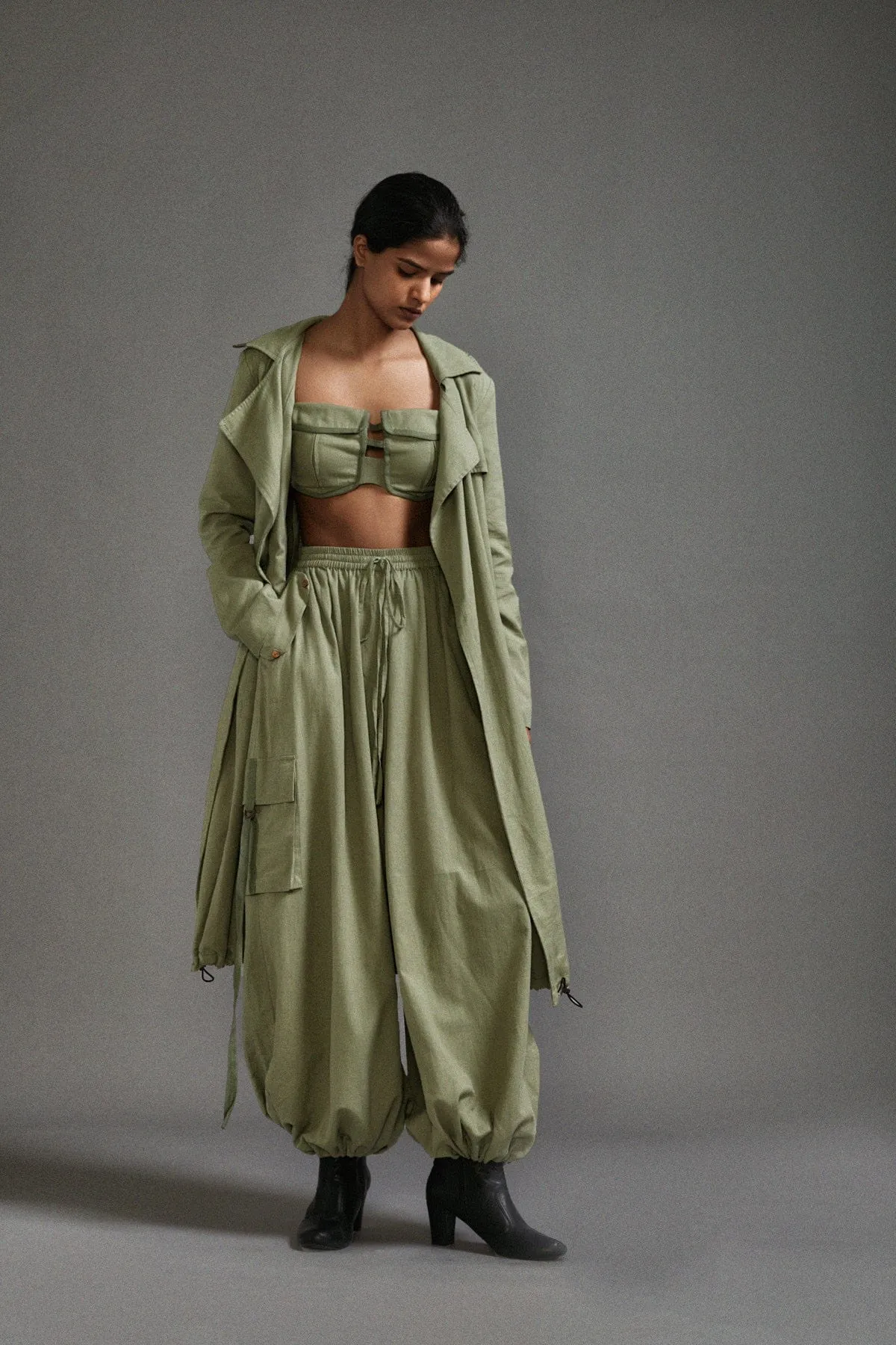 Green Safari Cargo Trench Set