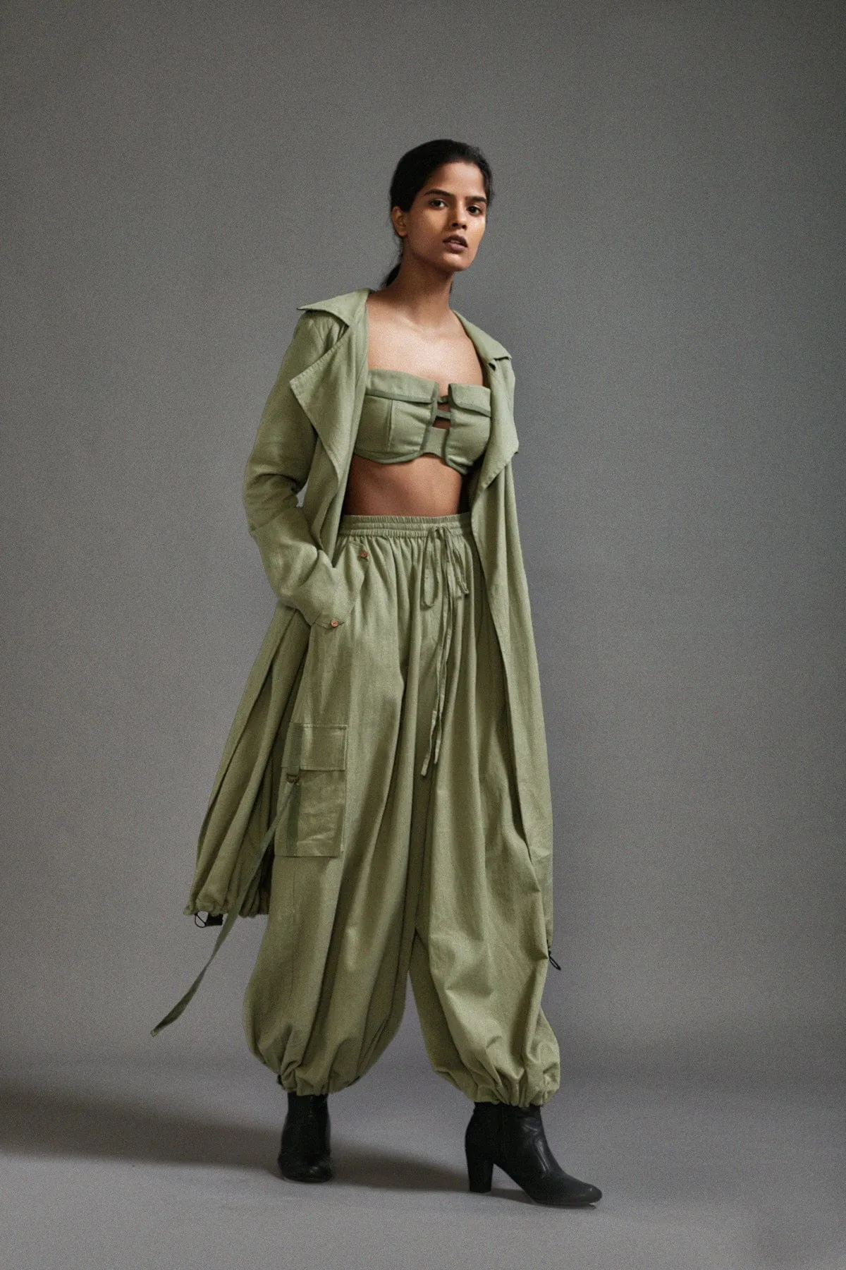 Green Safari Cargo Trench Set