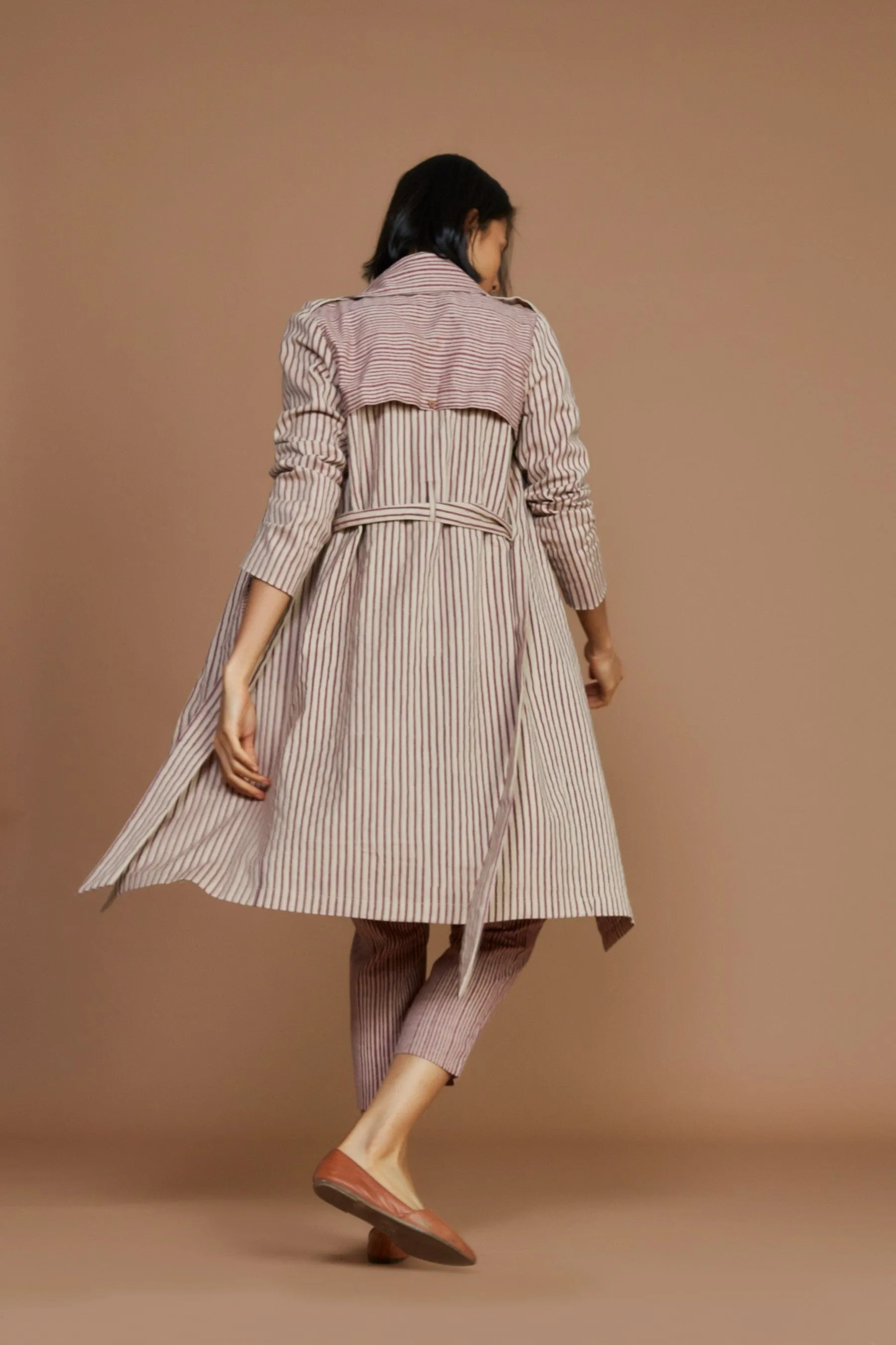 Ivory with Mauve Striped Trench & Corset Co-Ord Set (3 PCS)