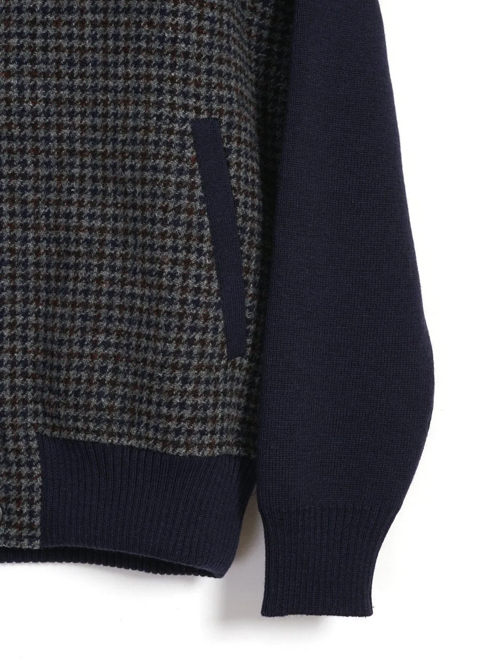 JACKET | Knitted Houndstooth Jacket | Blue/Grey