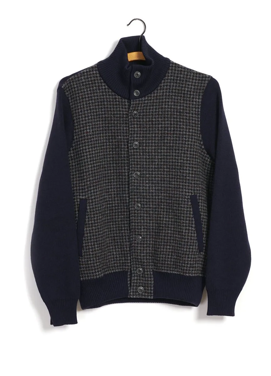 JACKET | Knitted Houndstooth Jacket | Blue/Grey