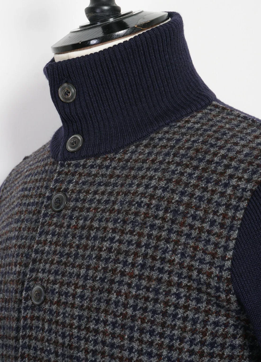 JACKET | Knitted Houndstooth Jacket | Blue/Grey