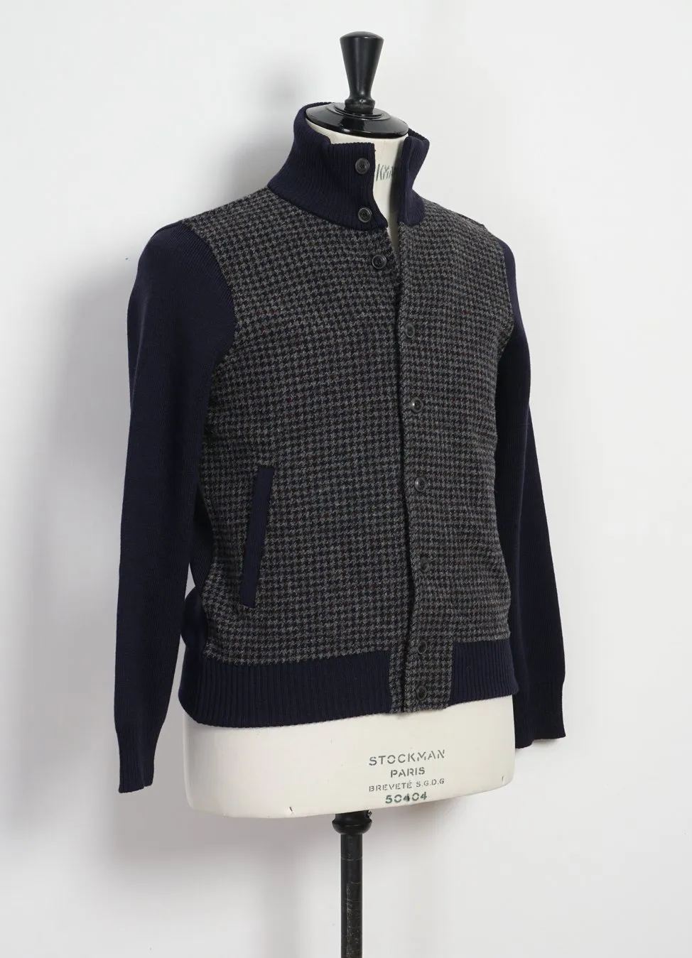 JACKET | Knitted Houndstooth Jacket | Blue/Grey