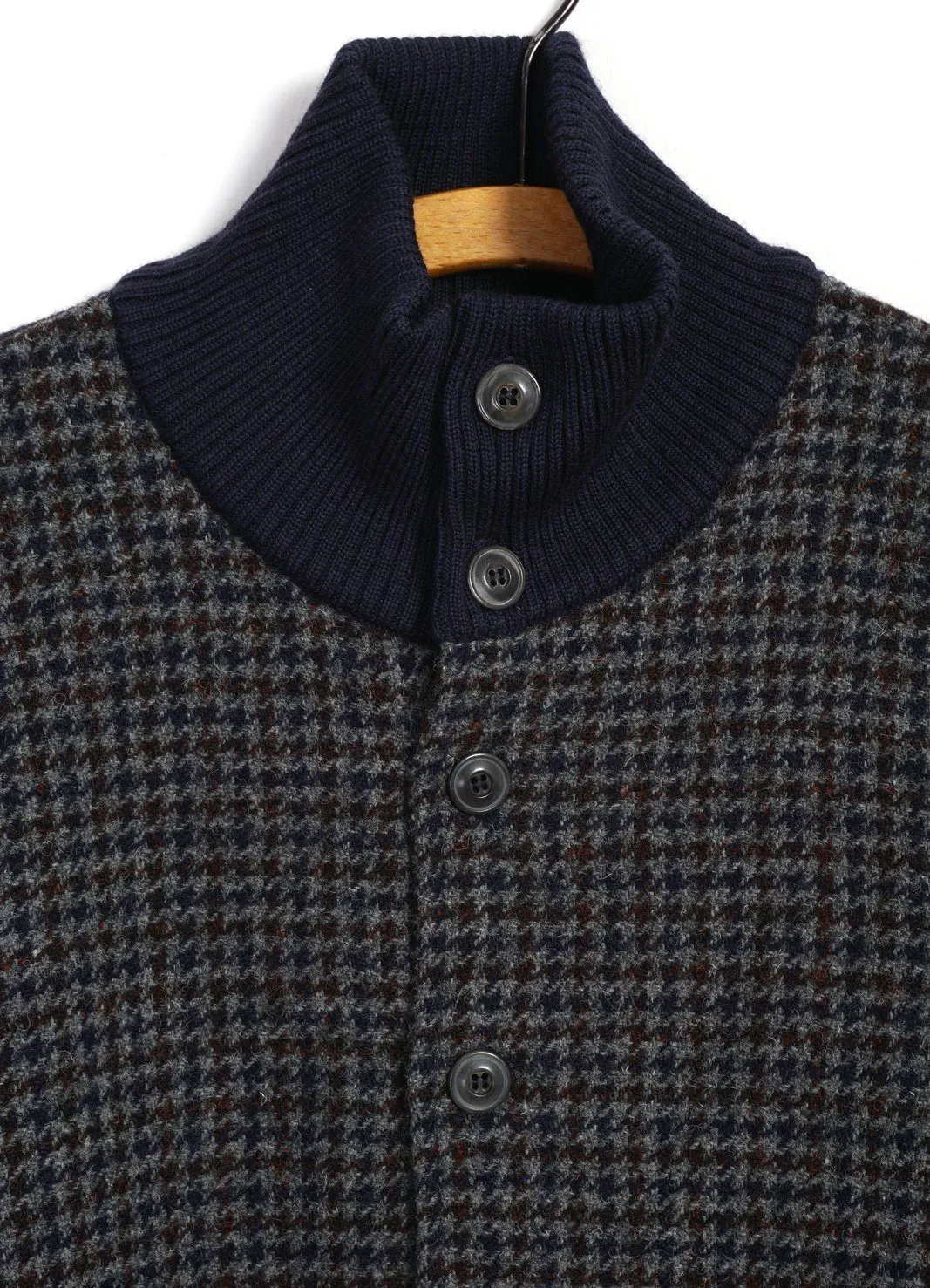 JACKET | Knitted Houndstooth Jacket | Blue/Grey