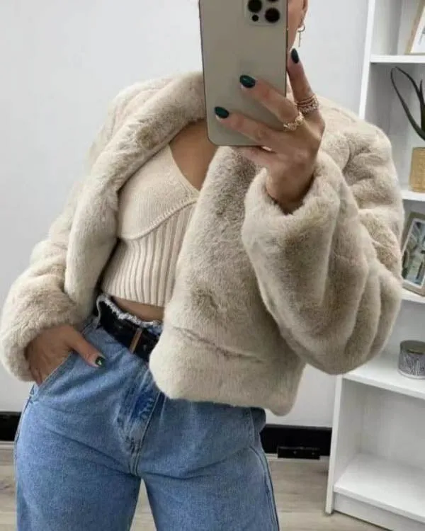 Josie Fur Jacket Beige