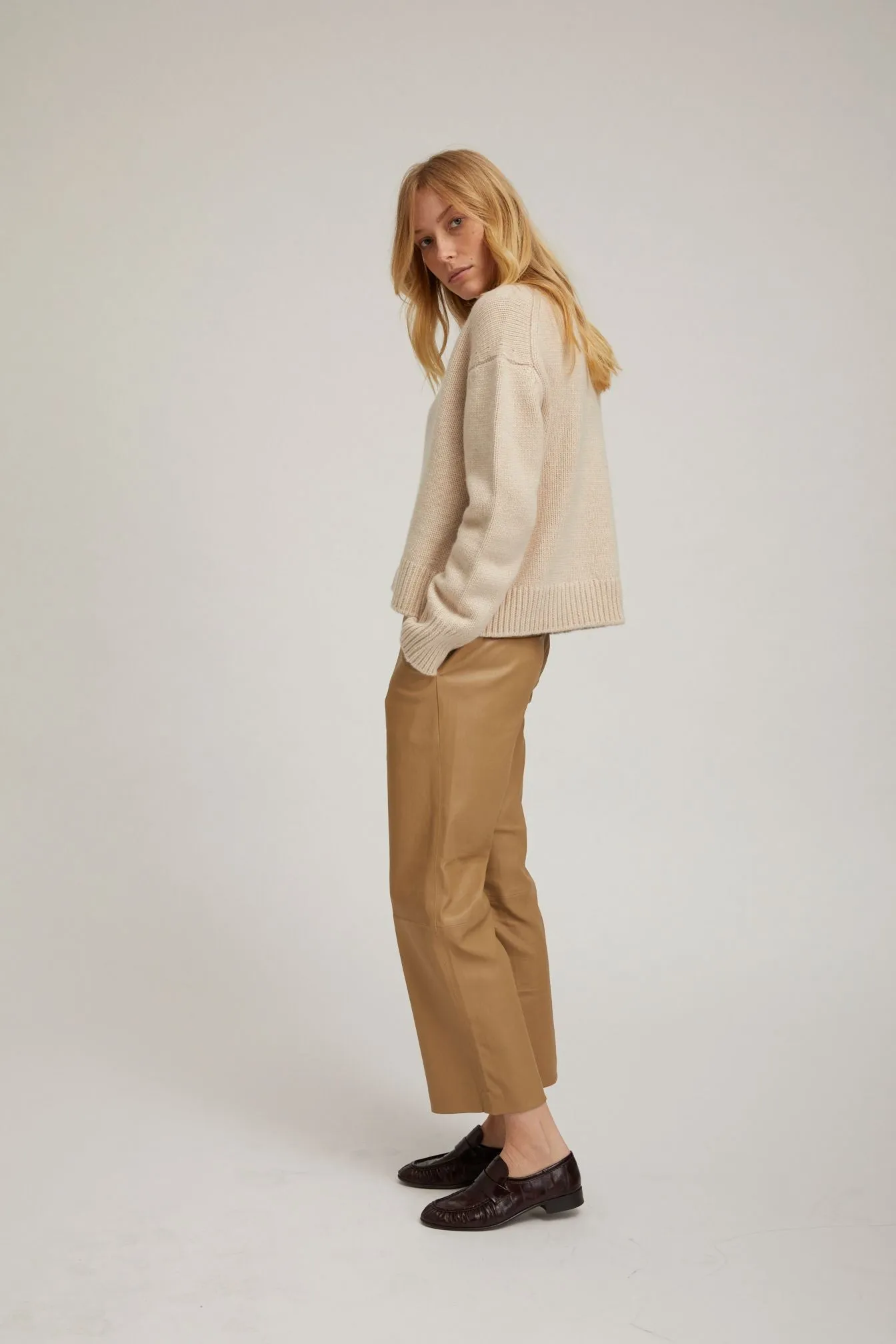 Khaki Leather Cropped Trousers