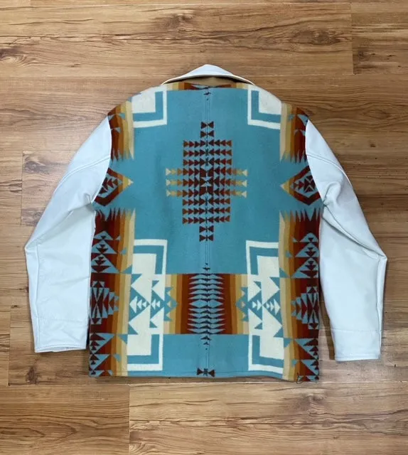 Kraffs Bomber Jacket, Chief Joseph Aqua, With White Leather Sleeves