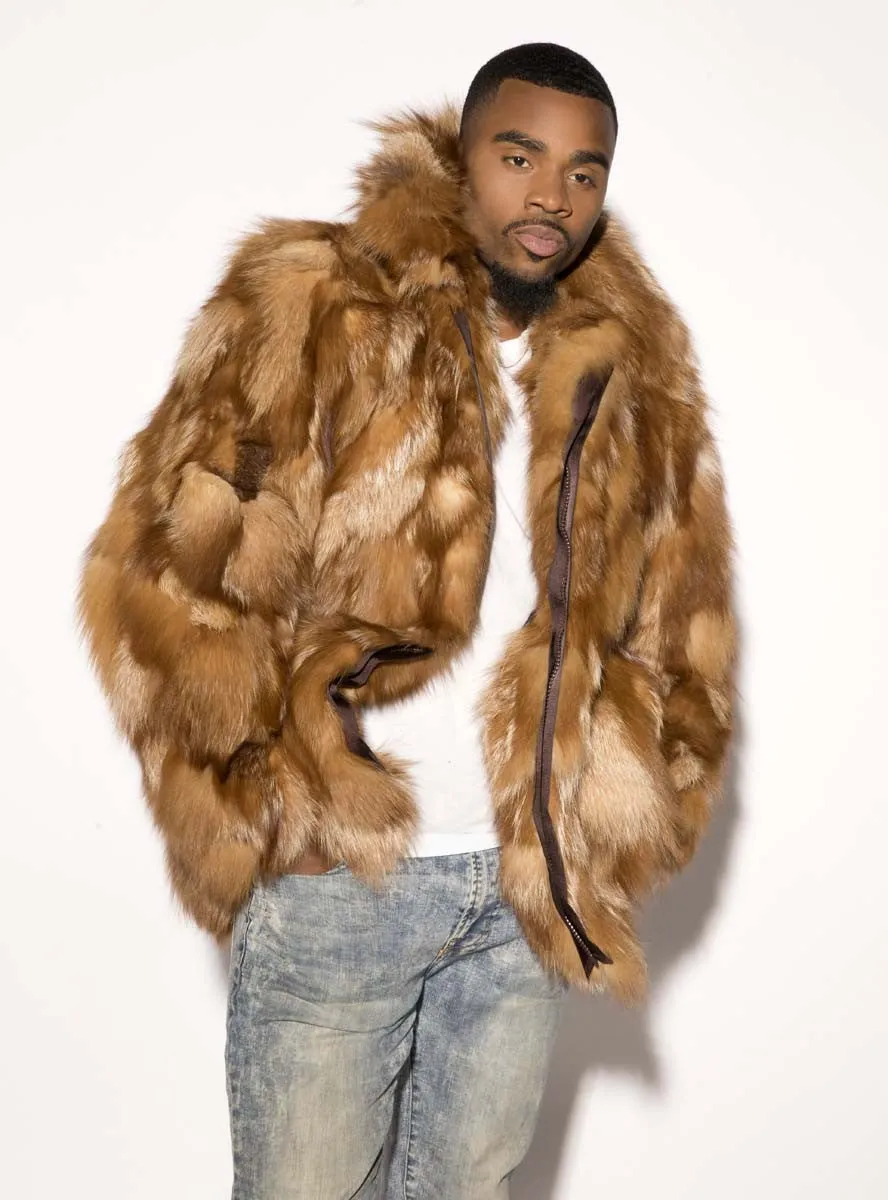 Men's Crystal Fox Fur Bomber Jacket