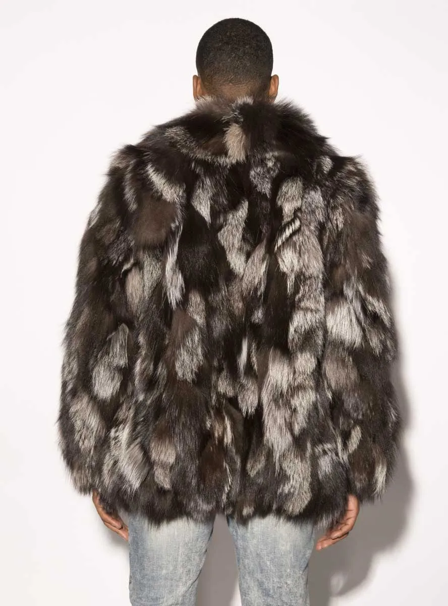 Men's Silver Fox Fur Bomber Jacket