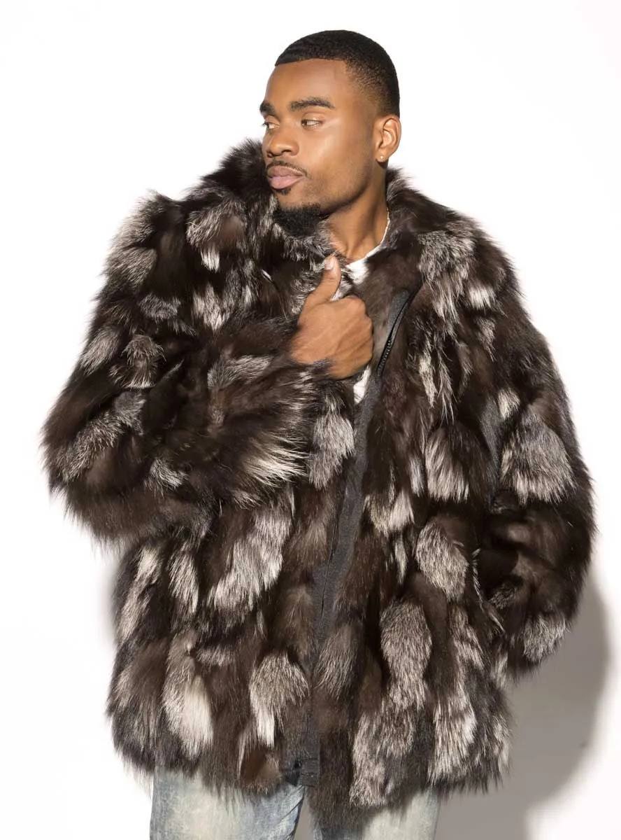 Men's Silver Fox Fur Bomber Jacket