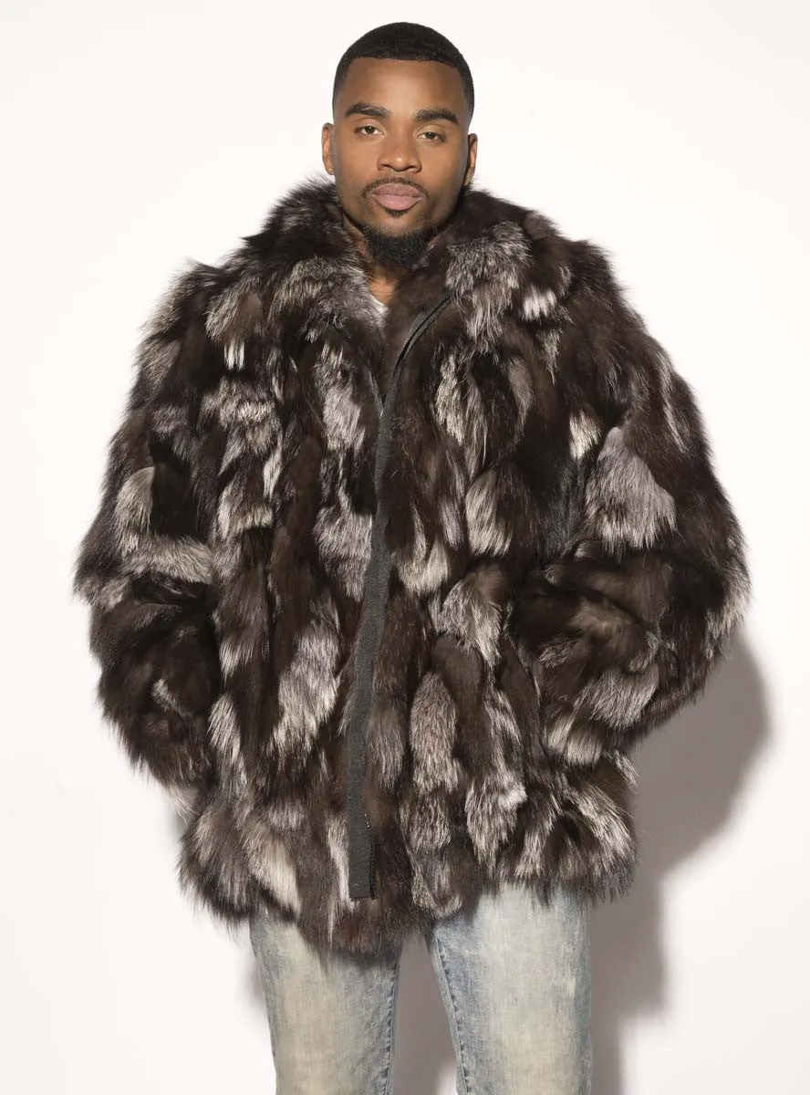 Men's Silver Fox Fur Bomber Jacket