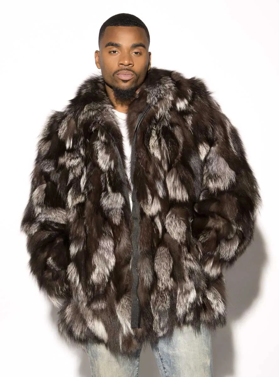 Men's Silver Fox Fur Bomber Jacket