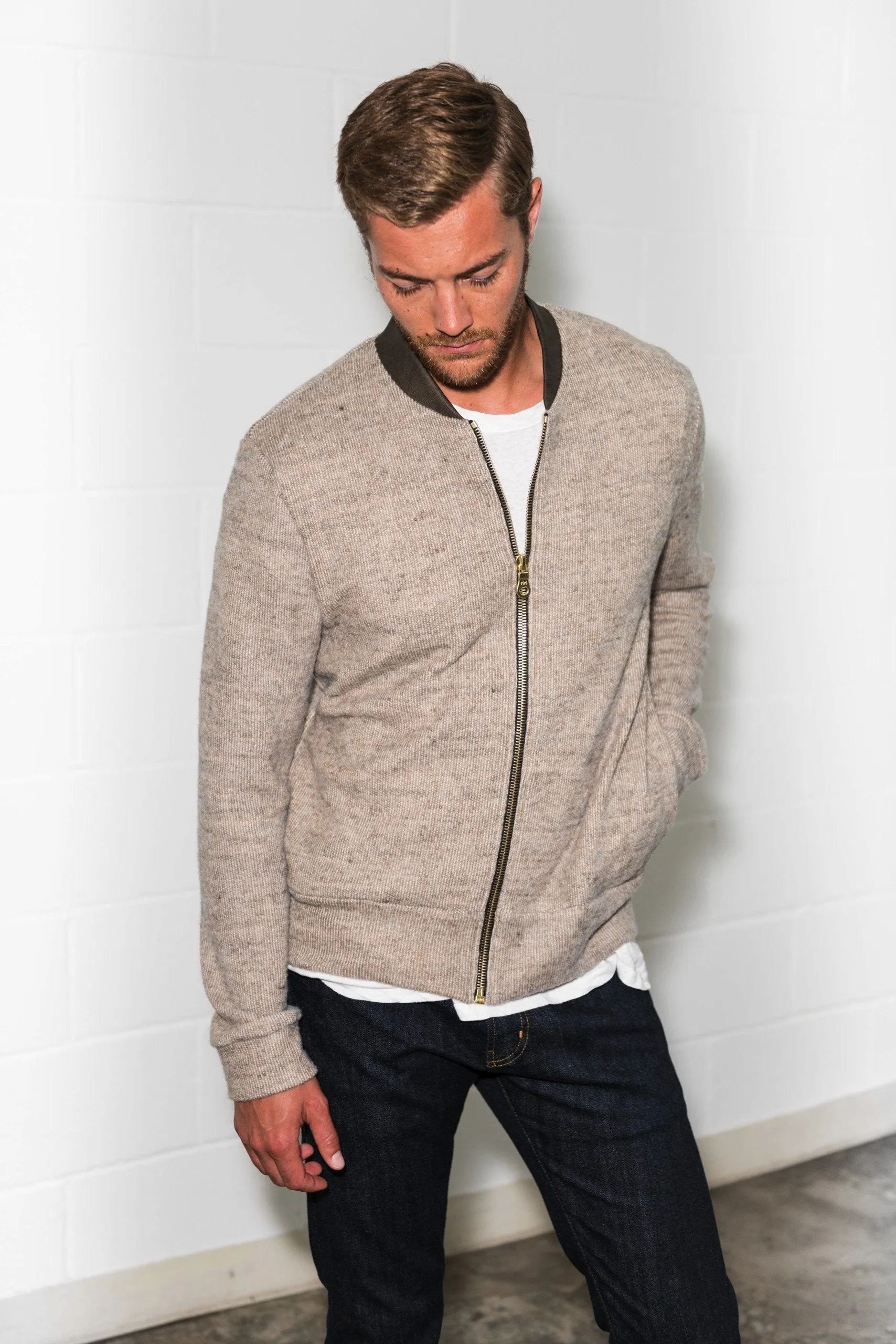 Men's Soft Knit Melange Bomber Jacket