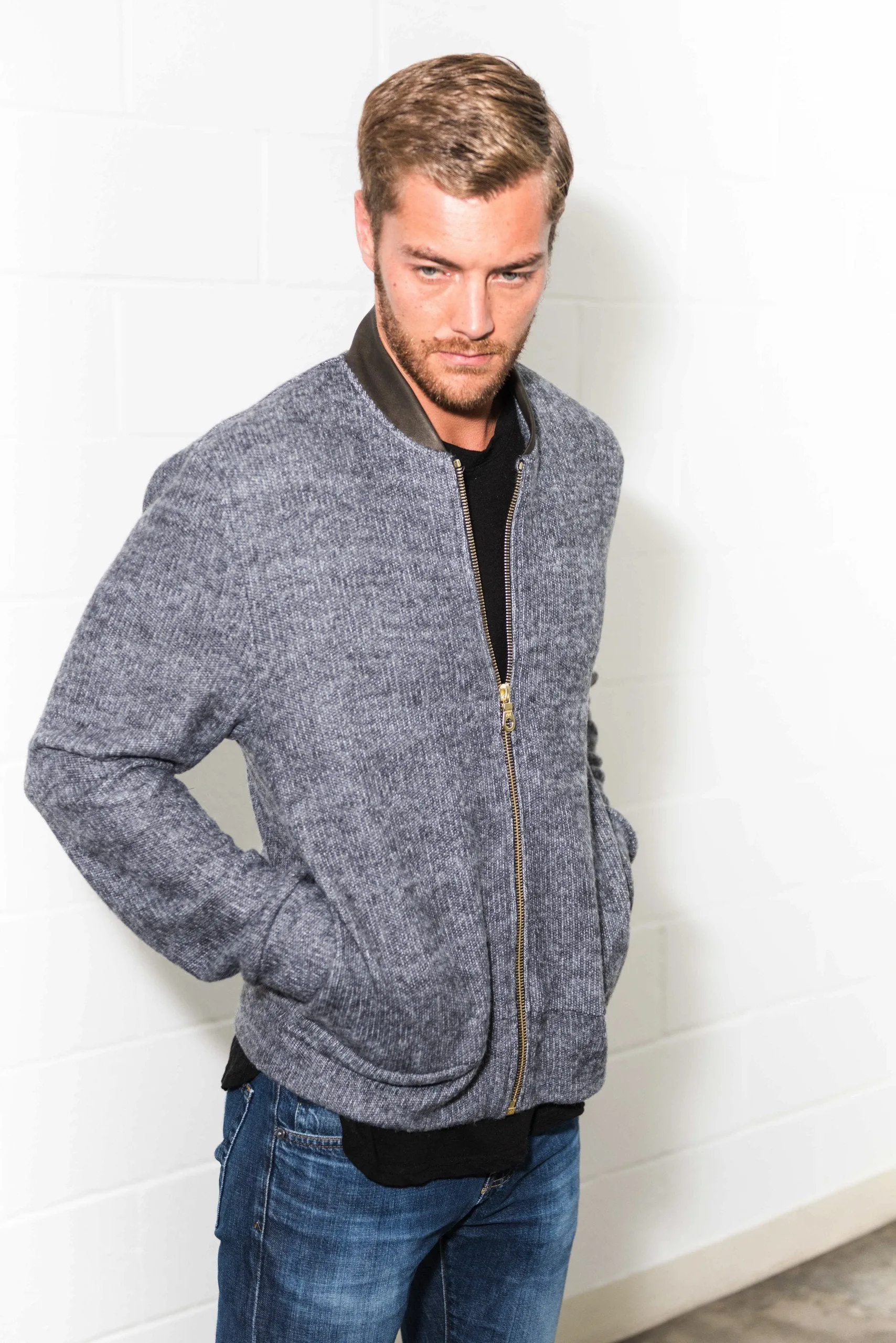 Men's Soft Knit Melange Bomber Jacket