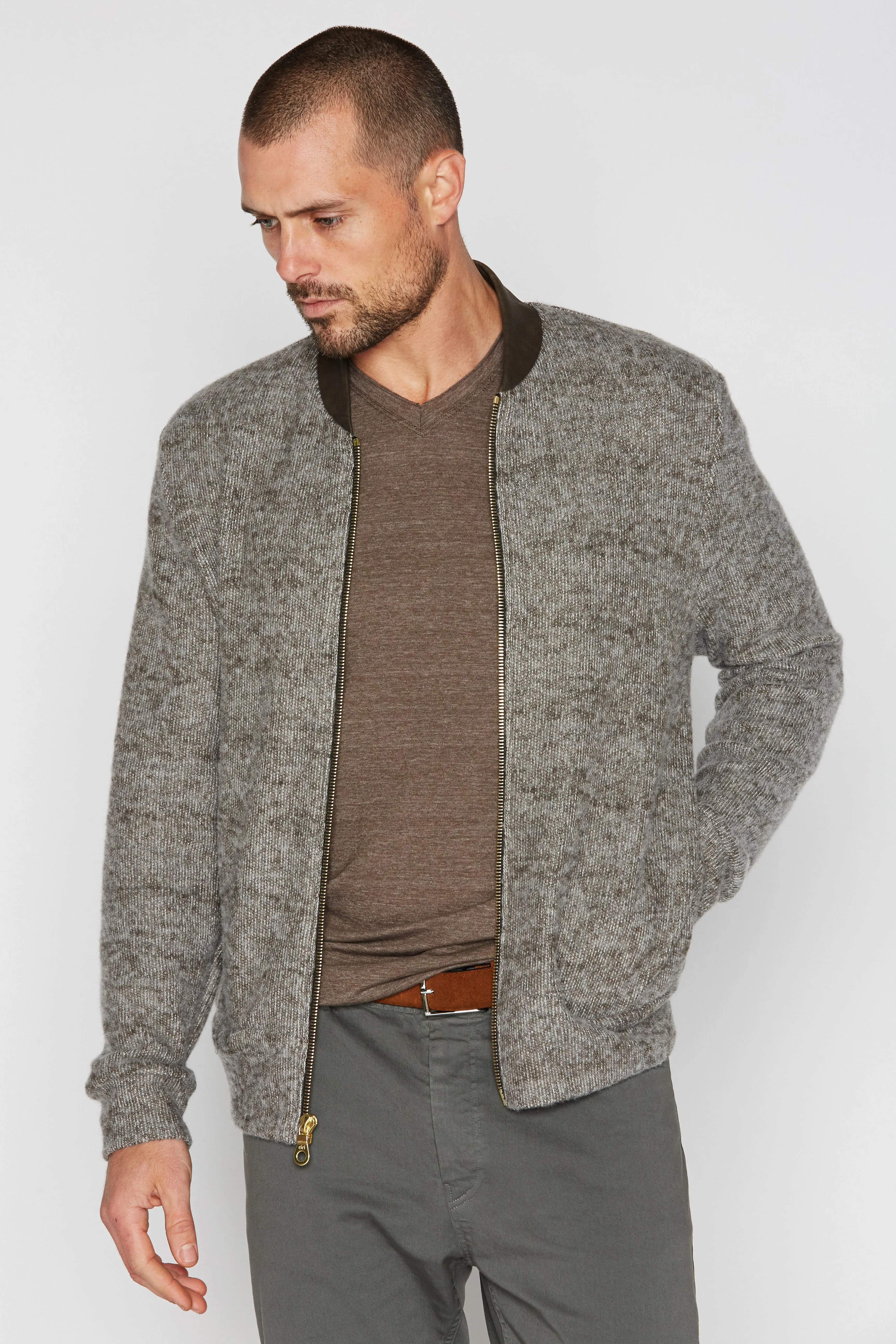 Men's Soft Knit Melange Bomber Jacket