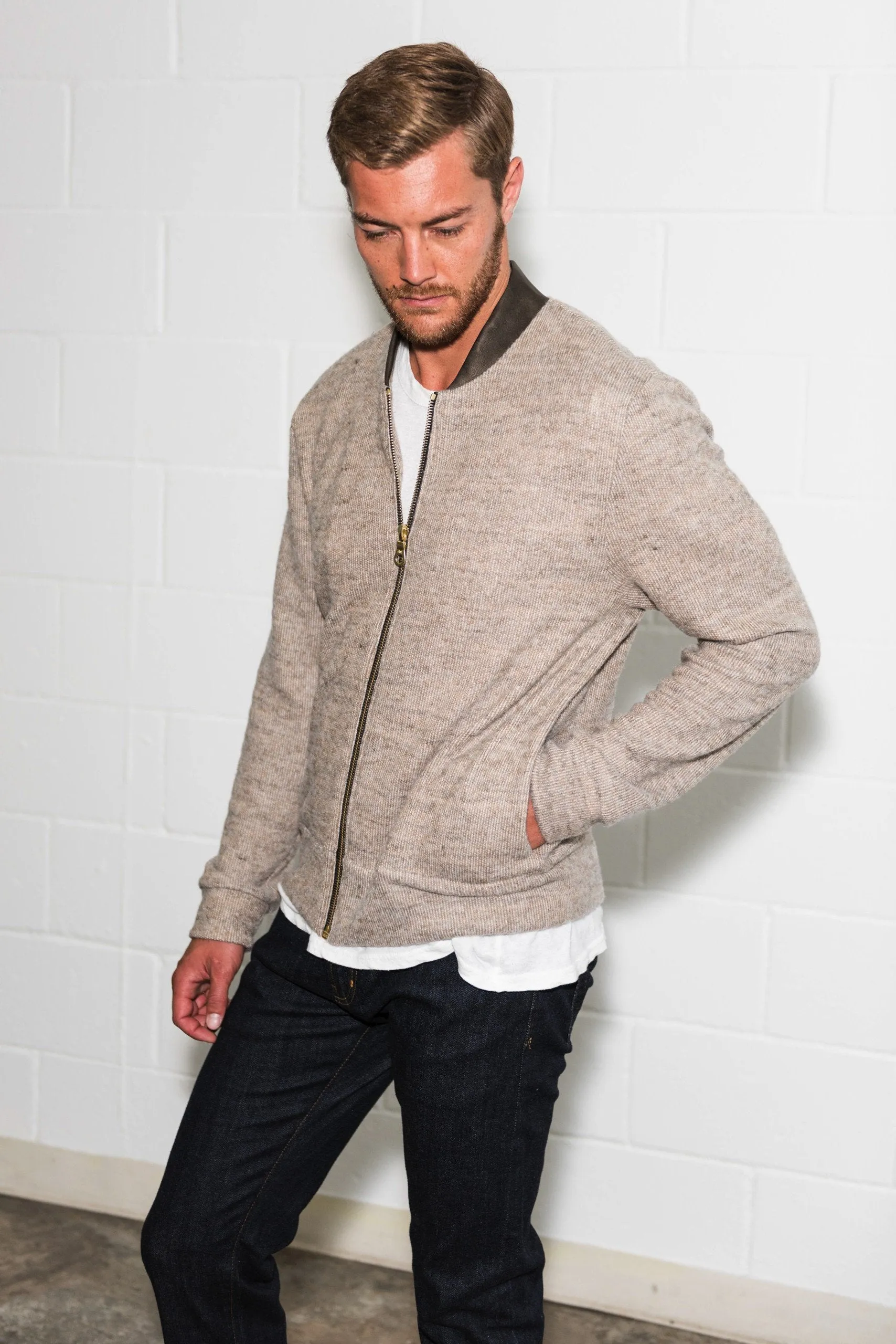 Men's Soft Knit Melange Bomber Jacket