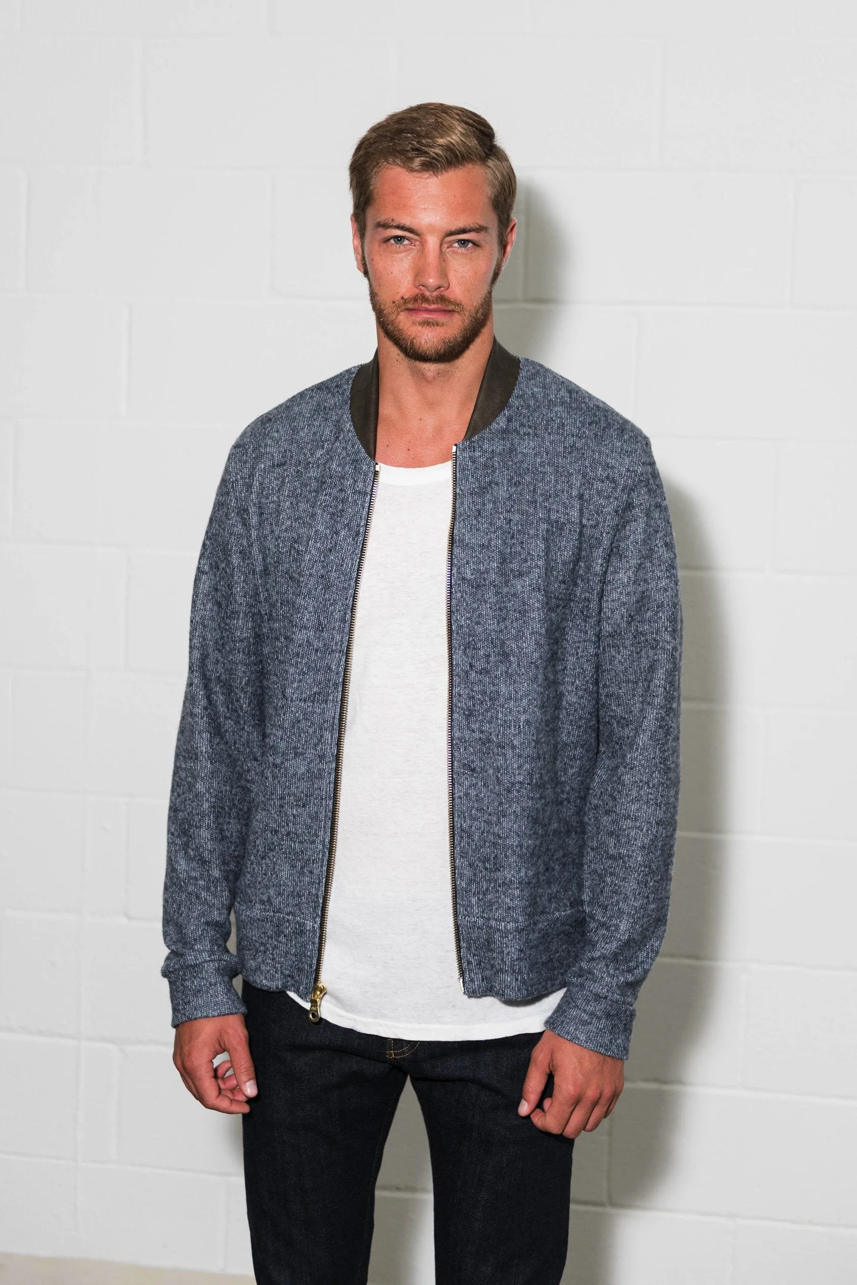 Men's Soft Knit Melange Bomber Jacket