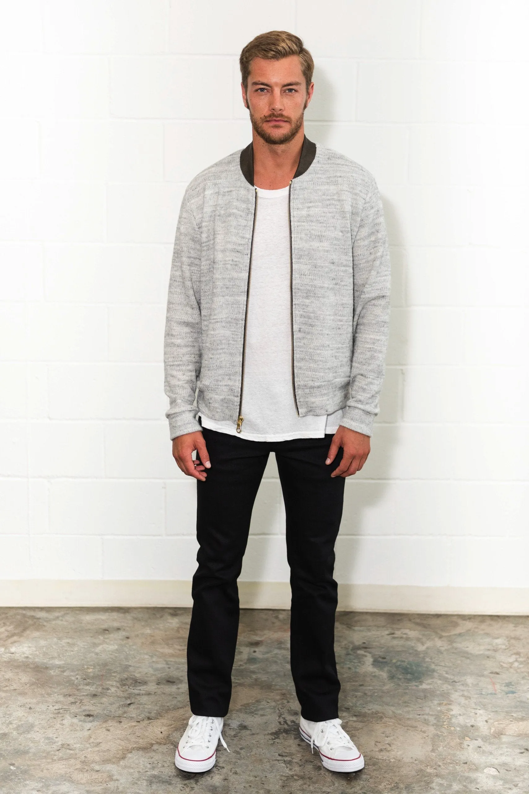 Men's Soft Knit Melange Bomber Jacket