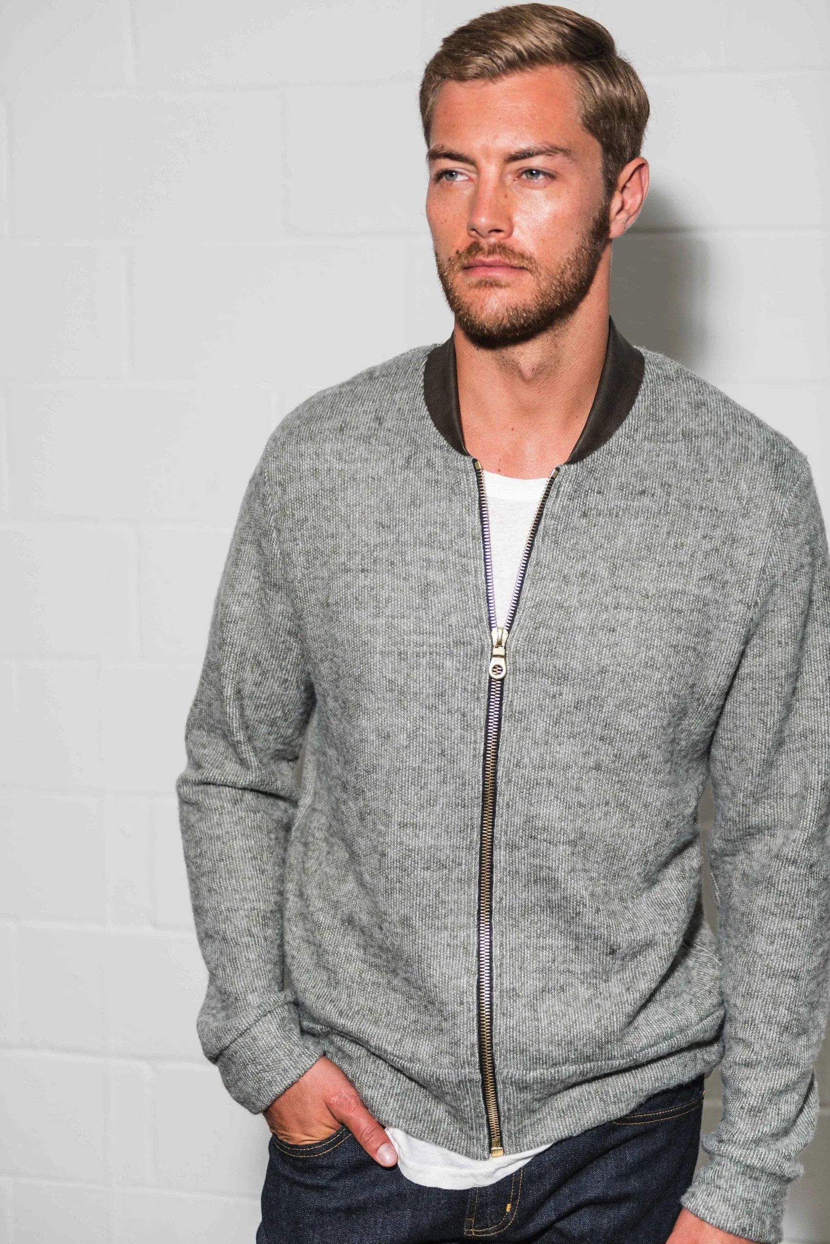 Men's Soft Knit Melange Bomber Jacket