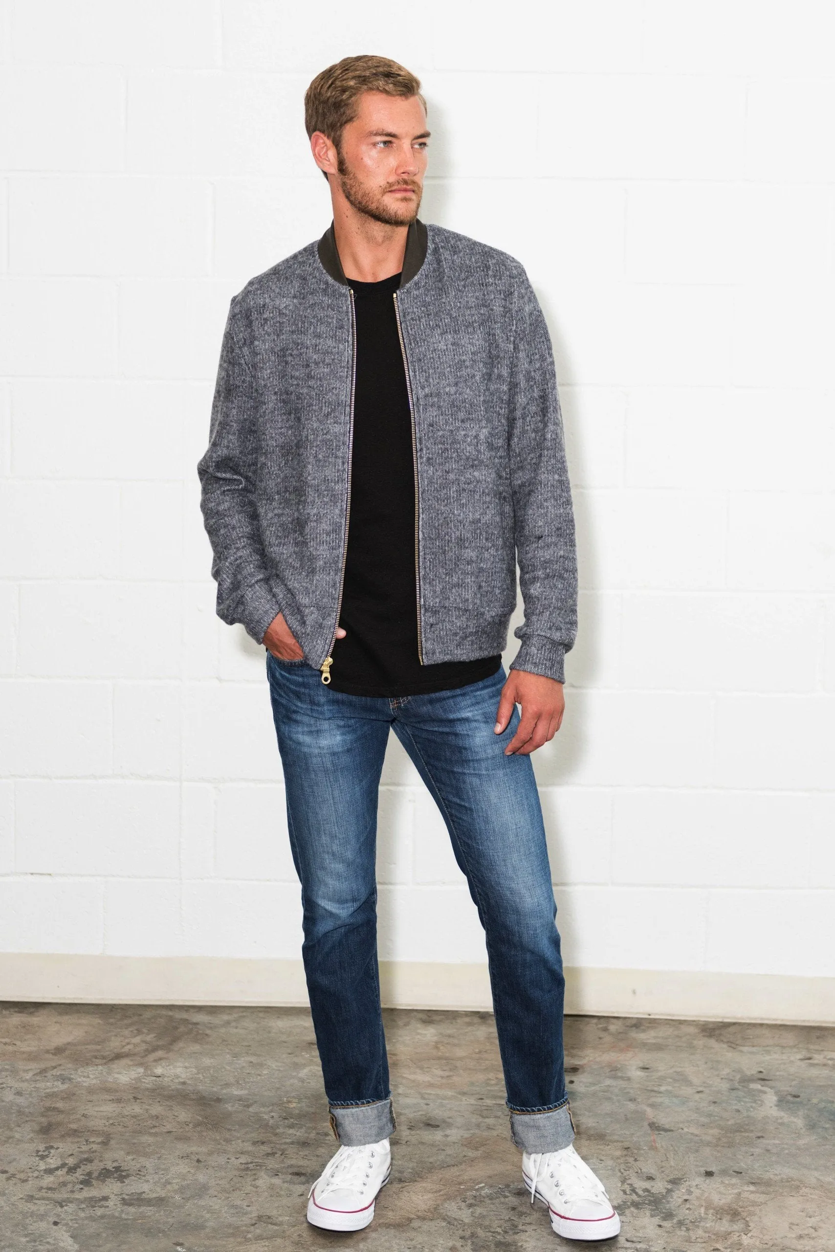 Men's Soft Knit Melange Bomber Jacket