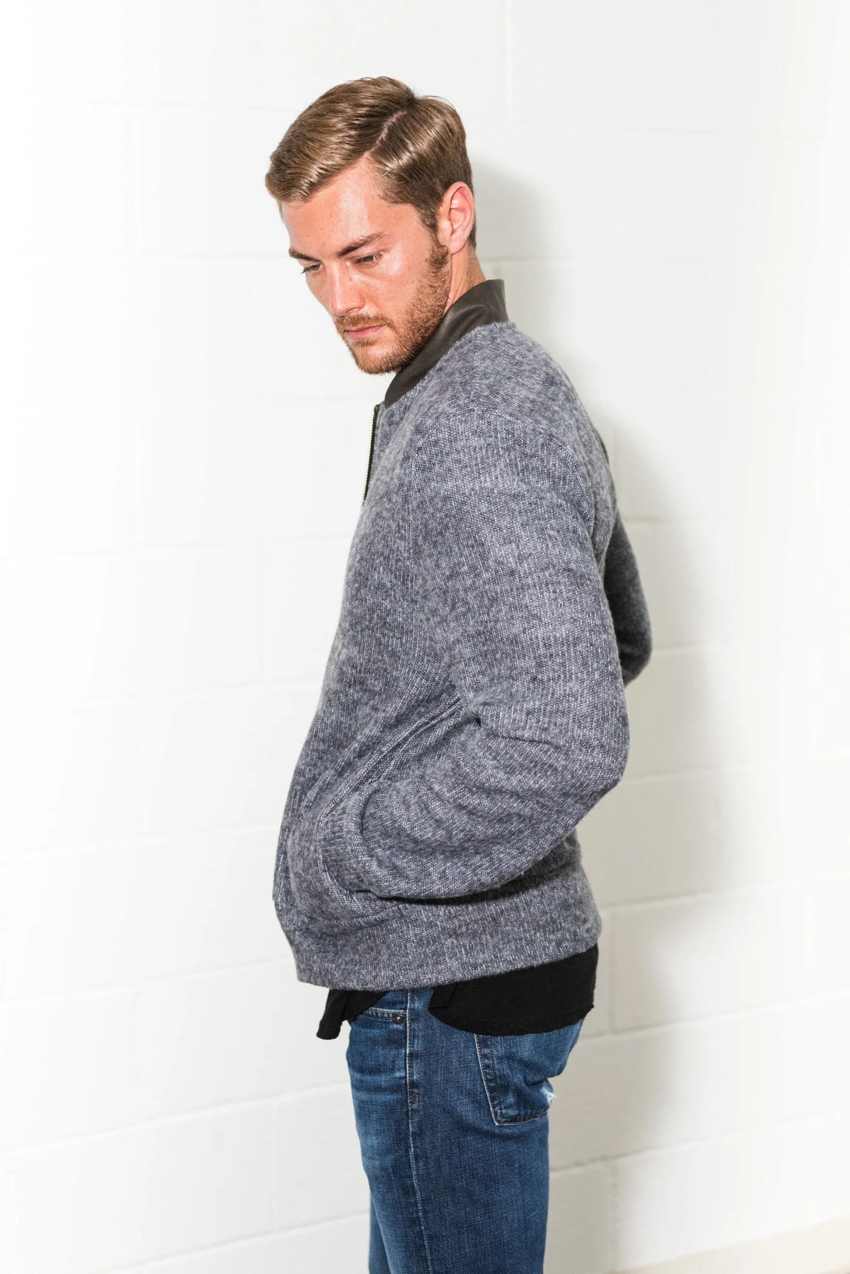 Men's Soft Knit Melange Bomber Jacket