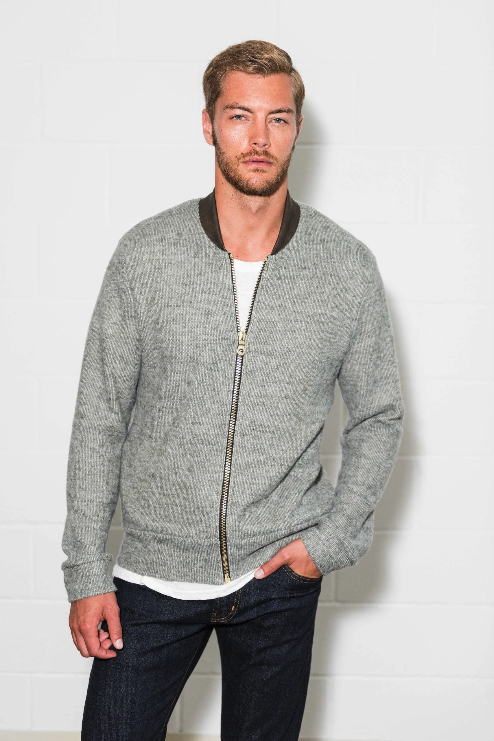 Men's Soft Knit Melange Bomber Jacket