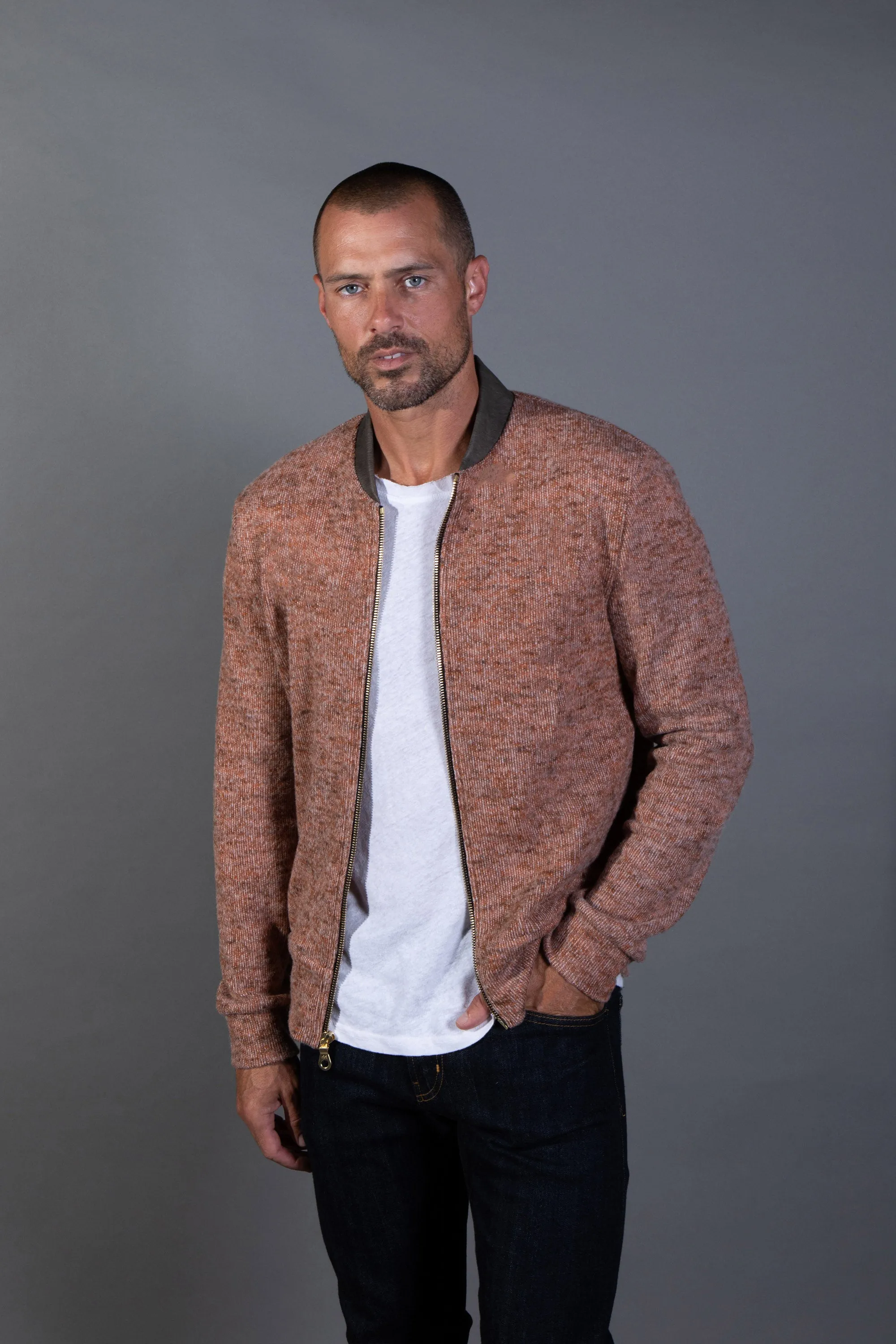 Men's Soft Knit Melange Bomber Jacket