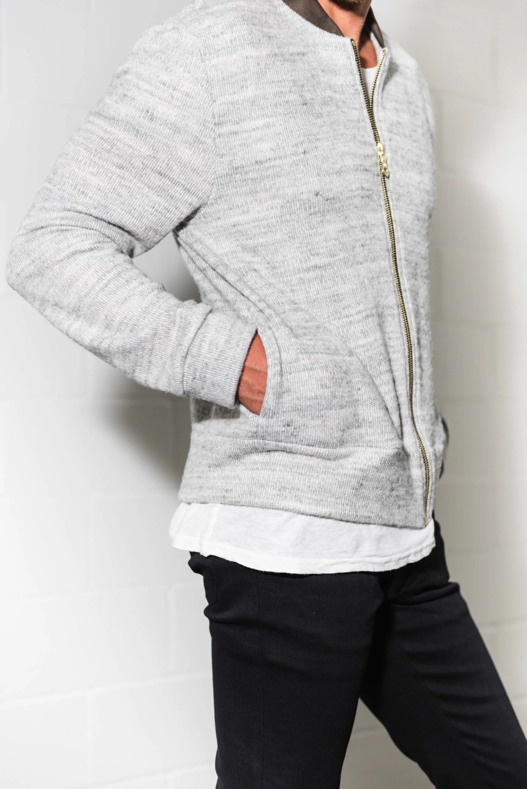 Men's Soft Knit Melange Bomber Jacket