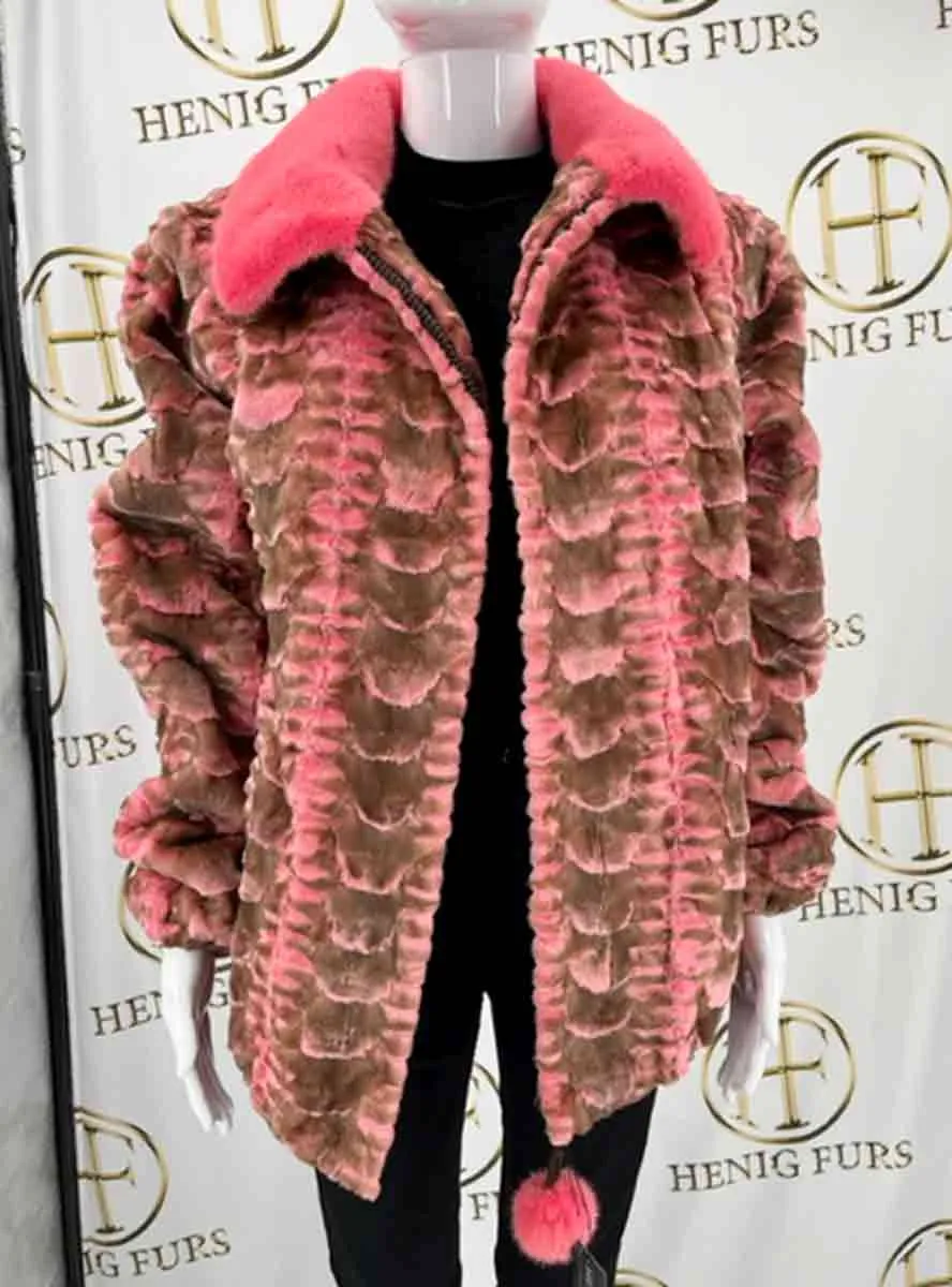 Mink Fur Bomber Jacket with Full Skin Mink Fur Collar