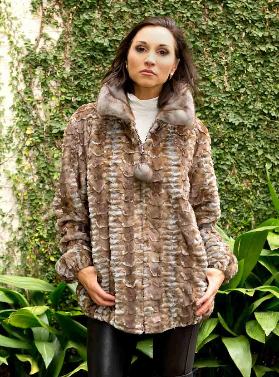 Mink Fur Bomber Jacket with Full Skin Mink Fur Collar