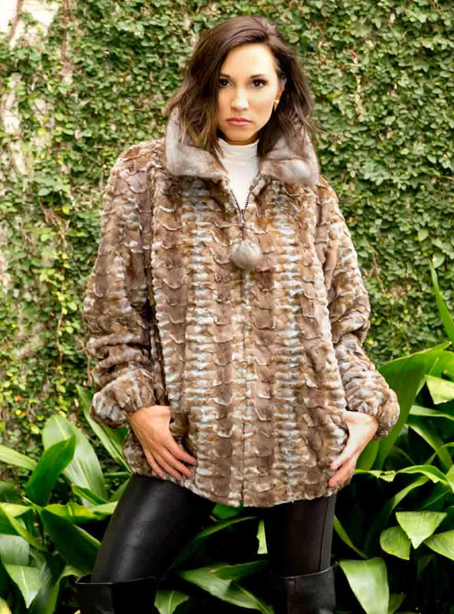 Mink Fur Bomber Jacket with Full Skin Mink Fur Collar