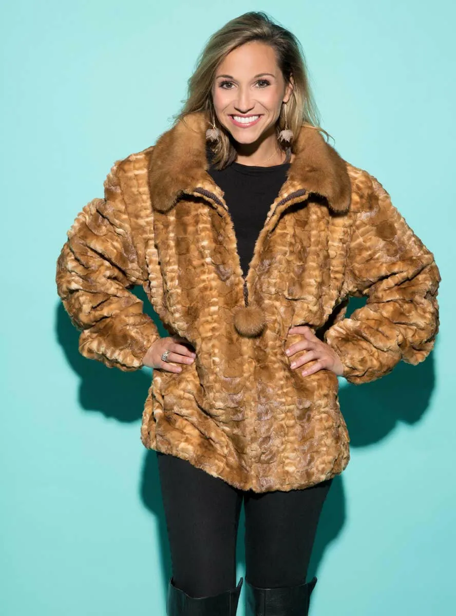 Mink Fur Bomber Jacket with Full Skin Mink Fur Collar