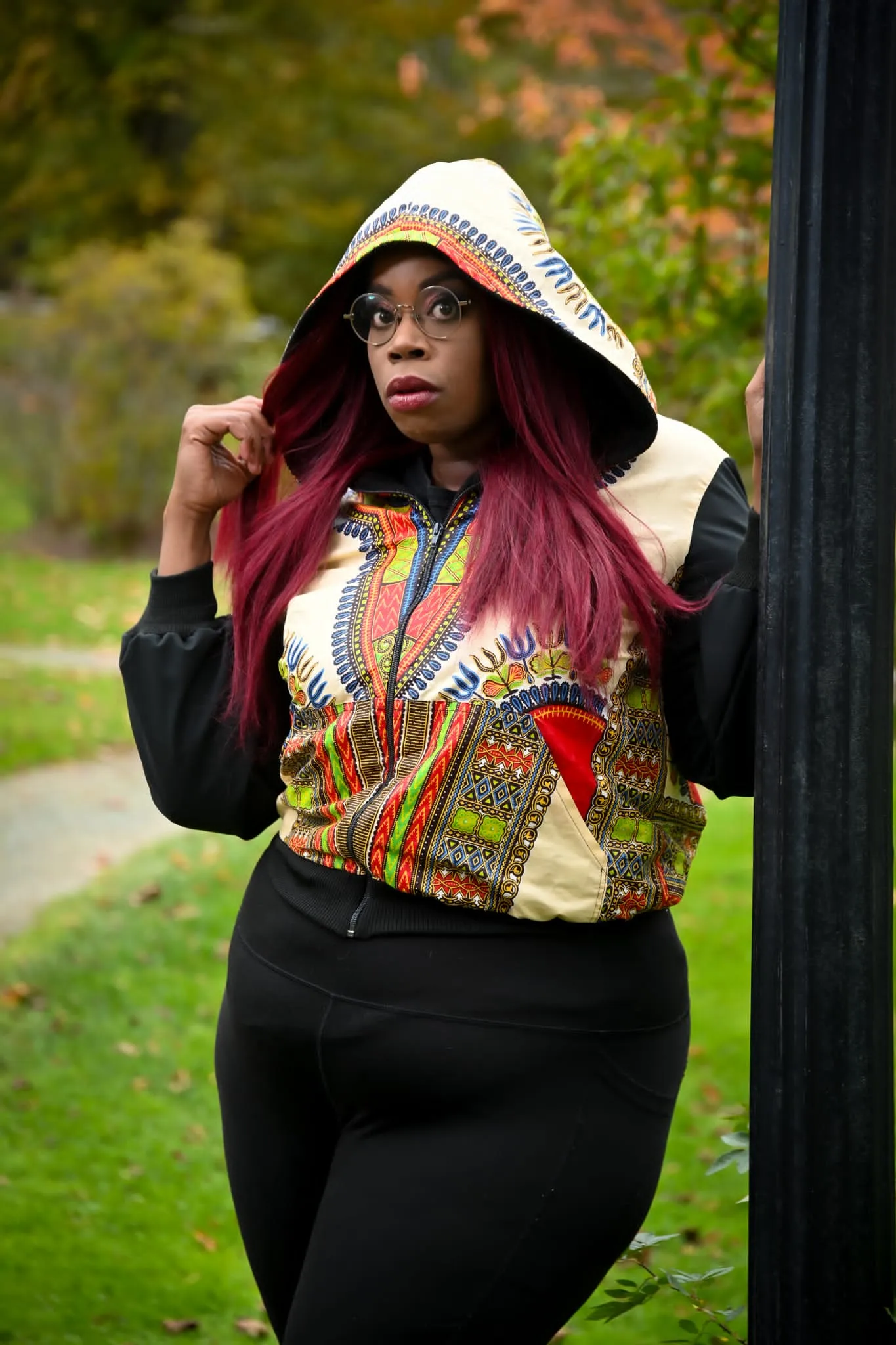 Naya African Print Bomber Jacket With Hoodie