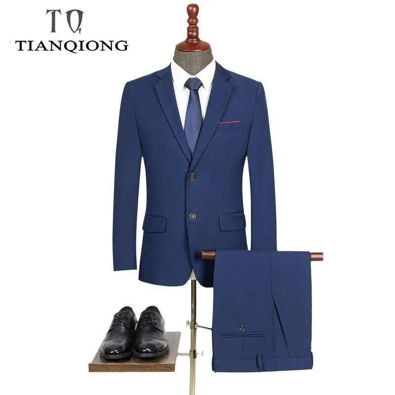 New Men 's Suit Two -piece Black Navy Suits Men 2019 Brand Slim Fit Groom Wedding Suit Korean Jacket Pants Trousers