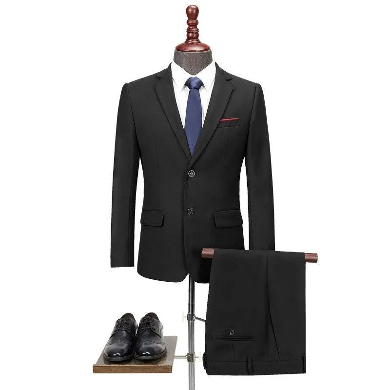 New Men 's Suit Two -piece Black Navy Suits Men 2019 Brand Slim Fit Groom Wedding Suit Korean Jacket Pants Trousers