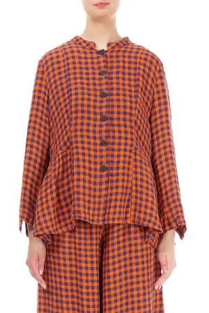 Orange Check Peplum Linen Jacket