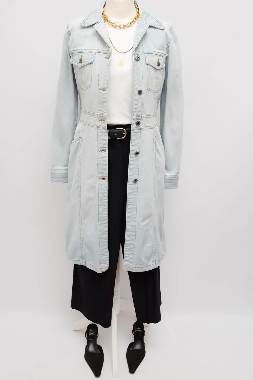 PALE BLUE VINTAGE DENIM TRENCH COAT