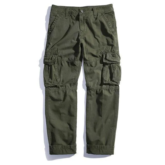 Pants Cargo Men Blue Cotton Full Length Khaki Black Army Green Military Style Many Pockets Casual Pants Male Straight Trousers